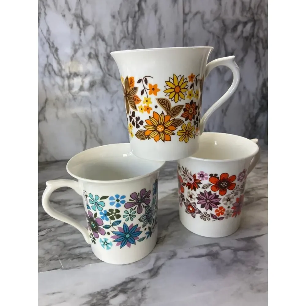 Antique Set Of 3 Queen's Rosina China Co. Ltd. Retro Floral